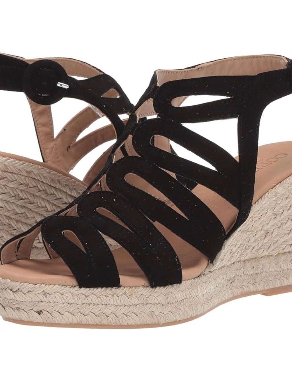 Cordani Ezra Black Suede Cutout Espadrille Wedge Sandals 41